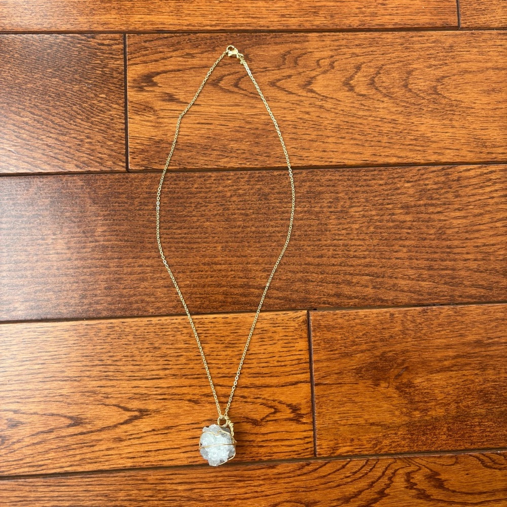 Delicate Gold Tone Necklace with Wire Wrapped Crystal Pendant - Picture 3 of 6